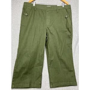 Croft& Barrow Pull On Wide Leg Carpri Pants Mid Rise Womens XXL Green Casual
